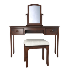 Broughton Dark Wood 2 Drawer Dressing Table, Stool & Mirror Set