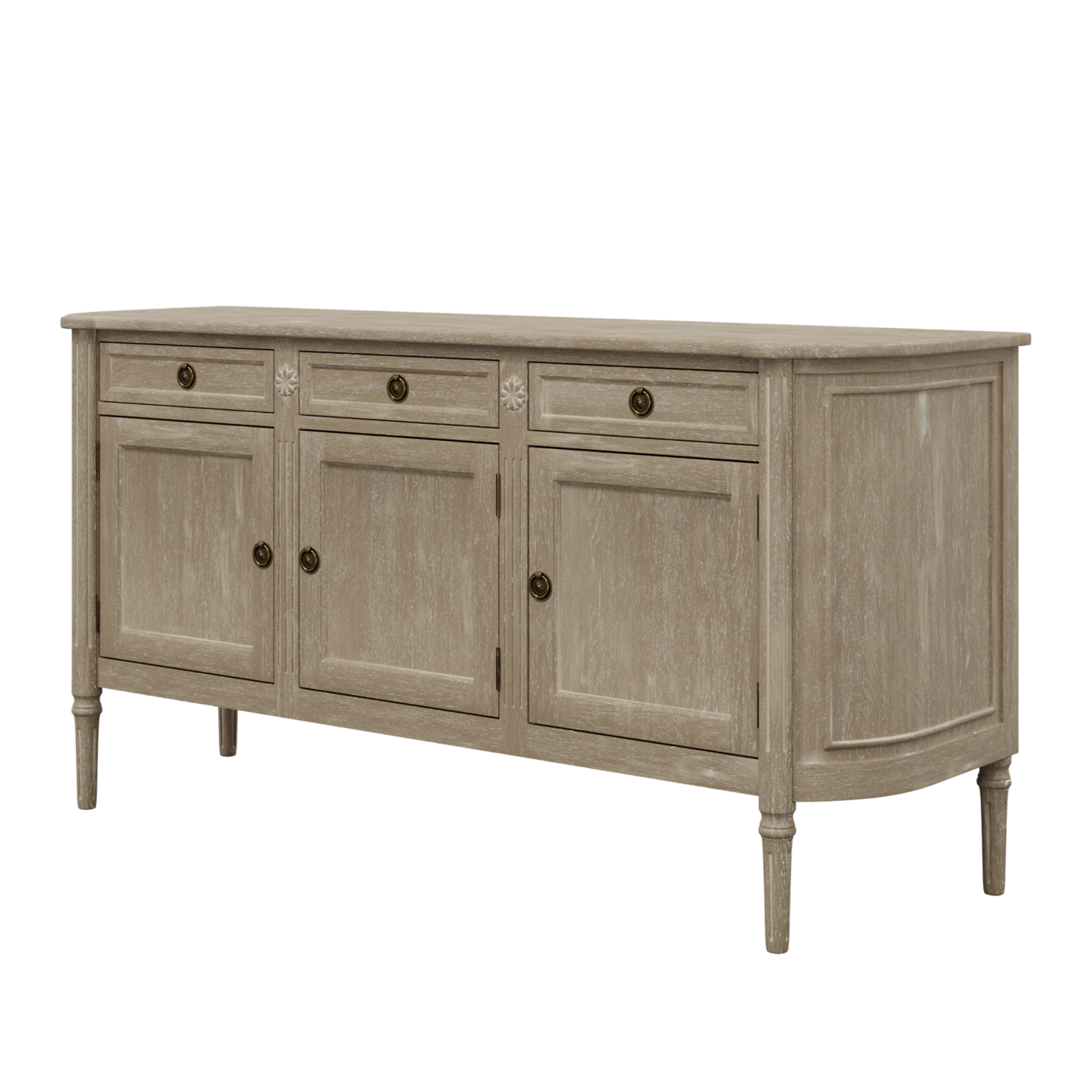 Alouette Washed Dove Grey 3 Door 3 Drawer Sideboard