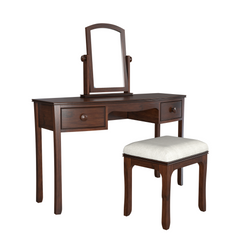 Broughton Dark Wood 2 Drawer Dressing Table, Stool & Mirror Set