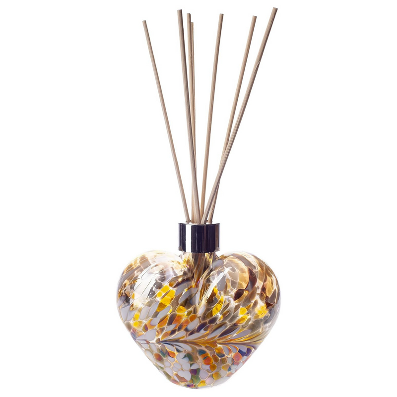 Glass Heart Reed Diffuser in Gold, Brown & White