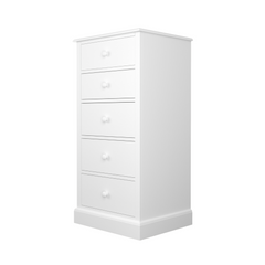 Ashwell Cotton White 5 Drawer Tall Chest