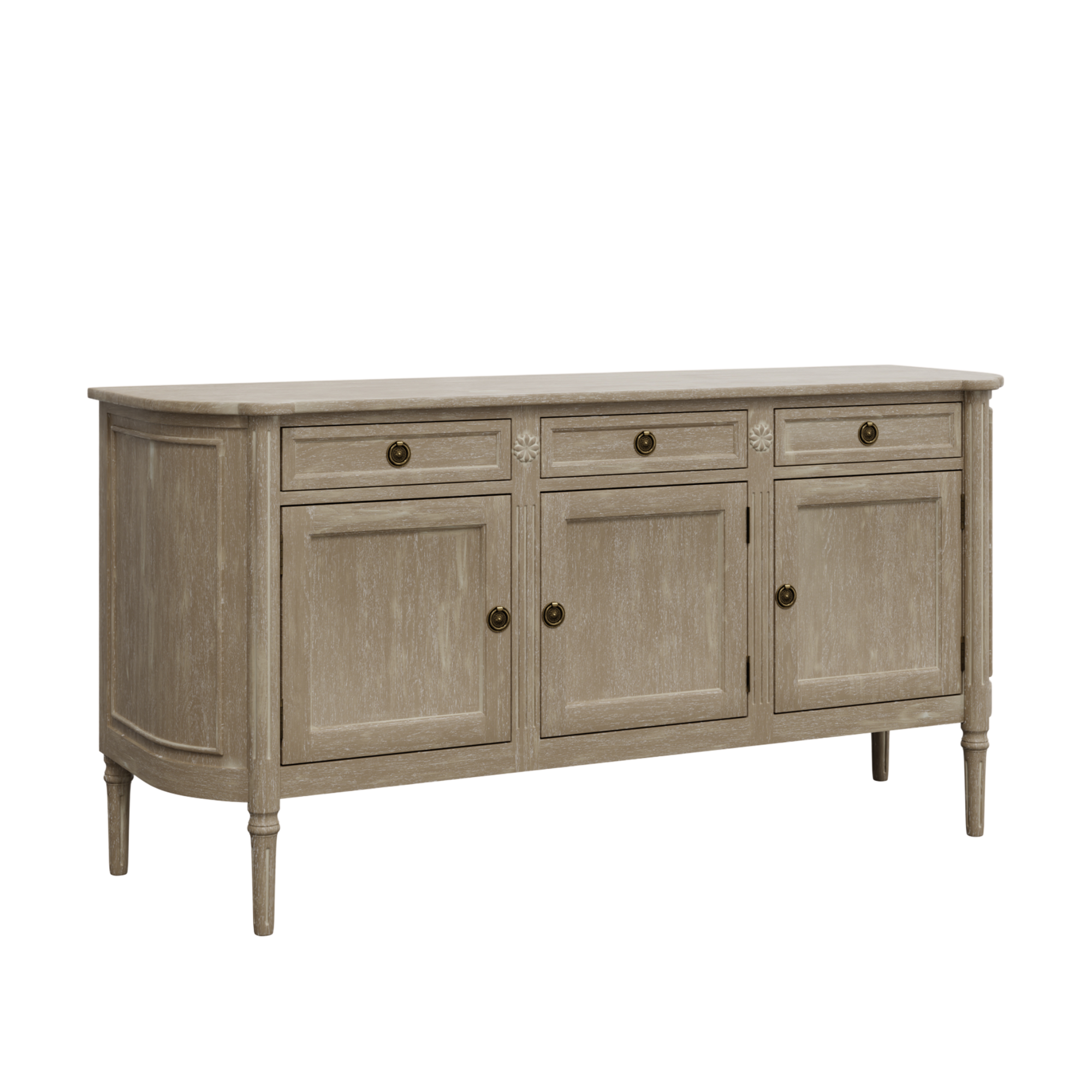 Alouette Washed Dove Grey 3 Door 3 Drawer Sideboard