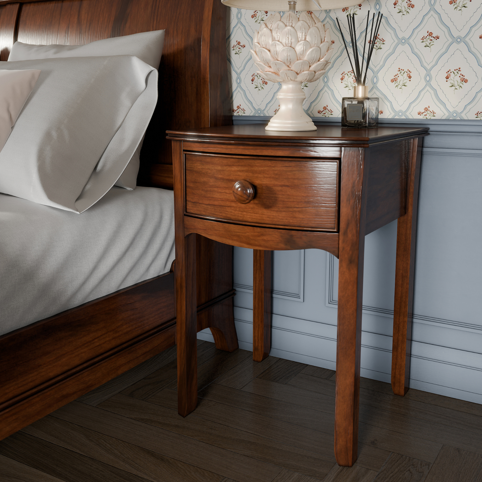 Broughton Dark Wood 1 Drawer Bedside Table