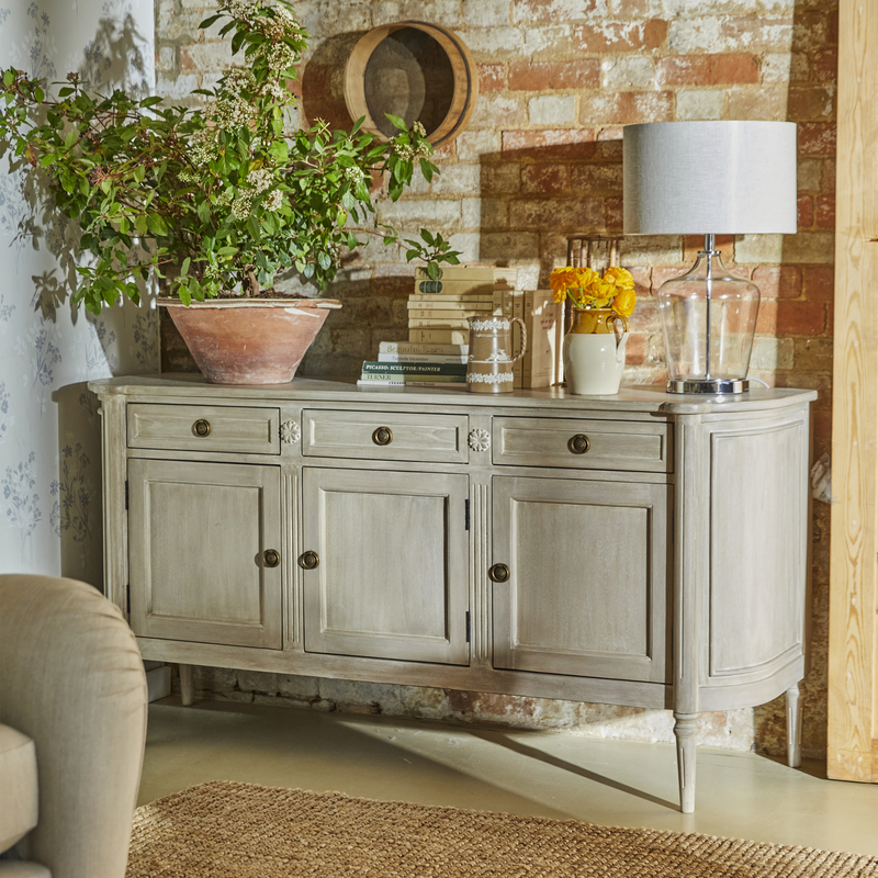 Alouette Washed Dove Grey 3 Door 3 Drawer Sideboard