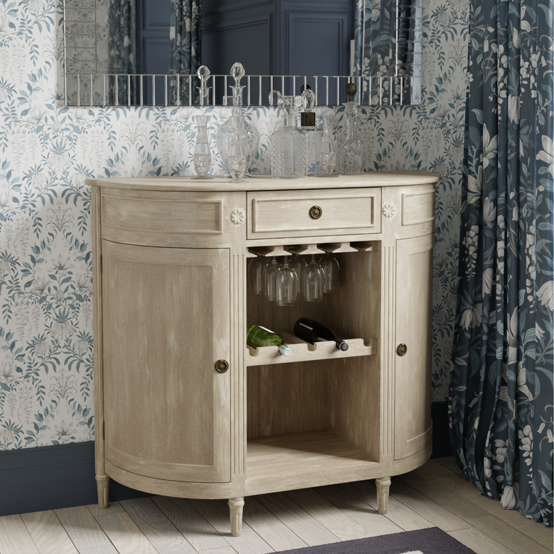 Alouette Washed Dove Grey 2 Door 1 Drawer Drinks Cabinet