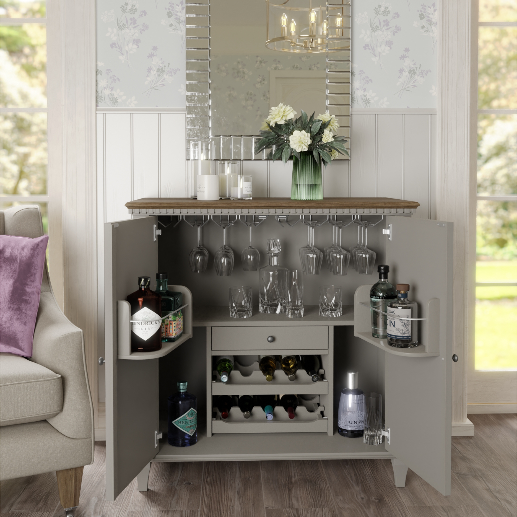 Hanover Pale French Grey Drinks Cabinet