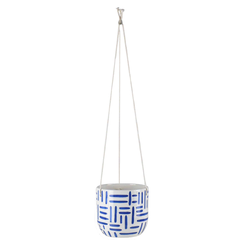 Blue Stripe Safari Ceramic Mateo Hanging Plant Pot