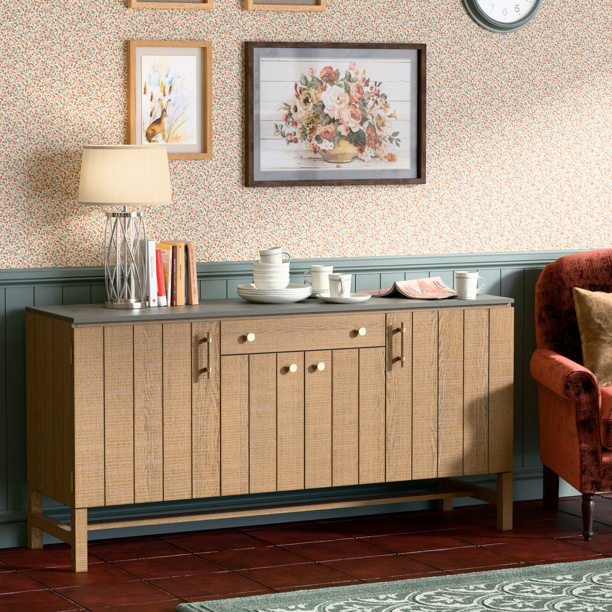 Braystone Washed Oak 4 Door 1 Drawer Sideboard