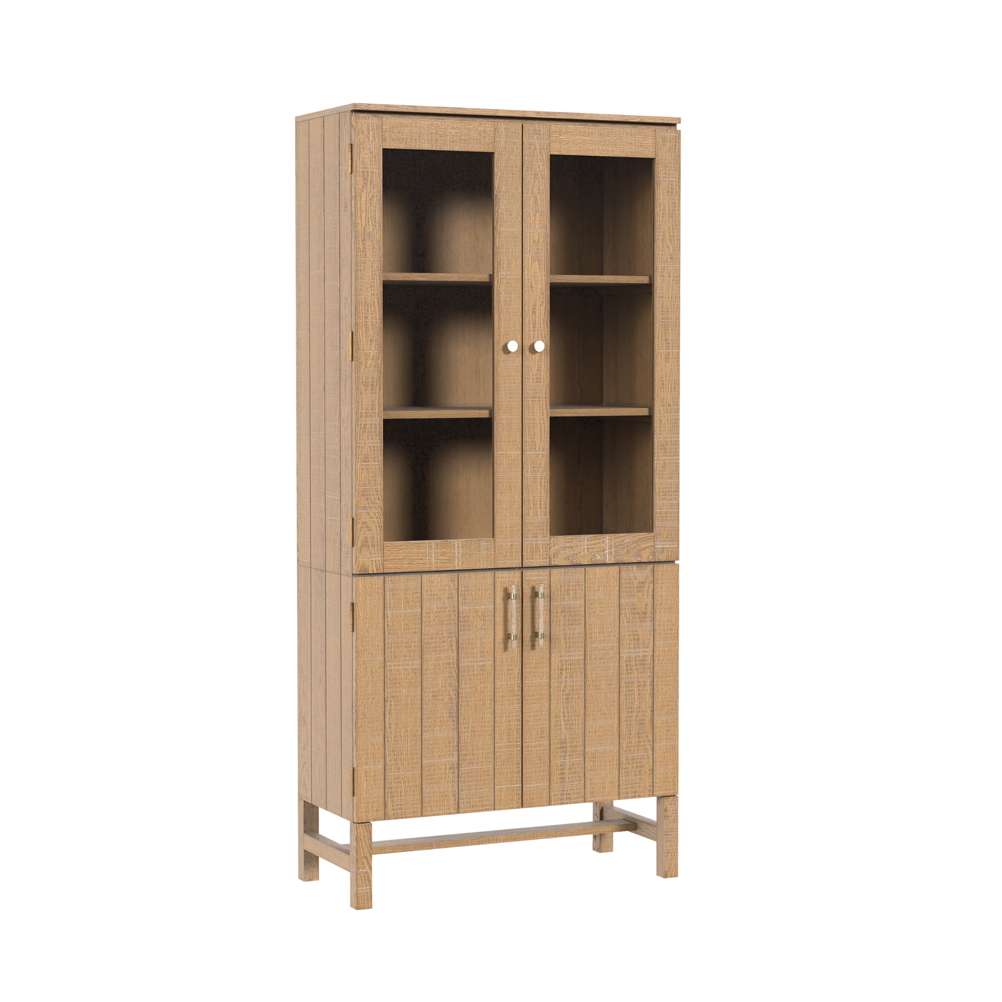 Braystone Washed Oak 4 Door Glazed Cabinet