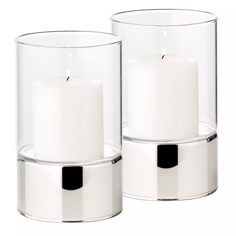 Silver Granada Hurricane Lantern Candle Holder Set of 2