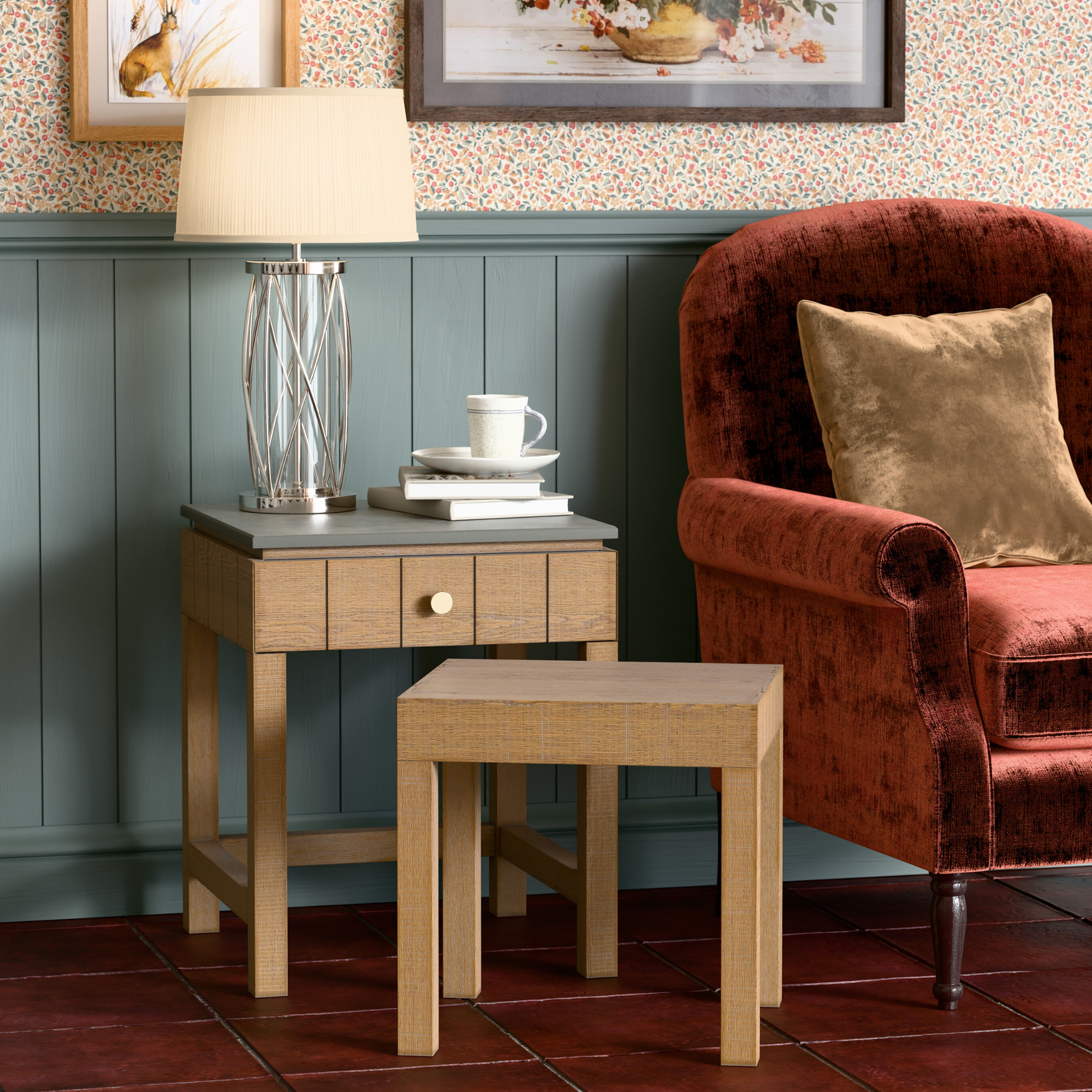 Braystone Washed Oak 1 Drawer Nest of Tables