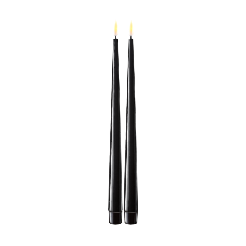 Flameless LED Black Set of 2 Shiny Tapered Dinner Candles