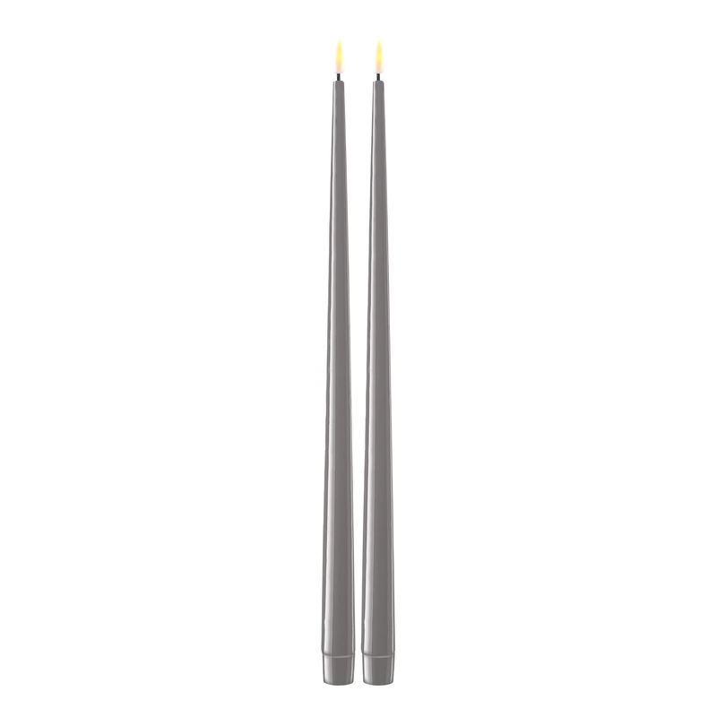 Flameless LED Grey Set of 2 Shiny Tapered Dinner Candles