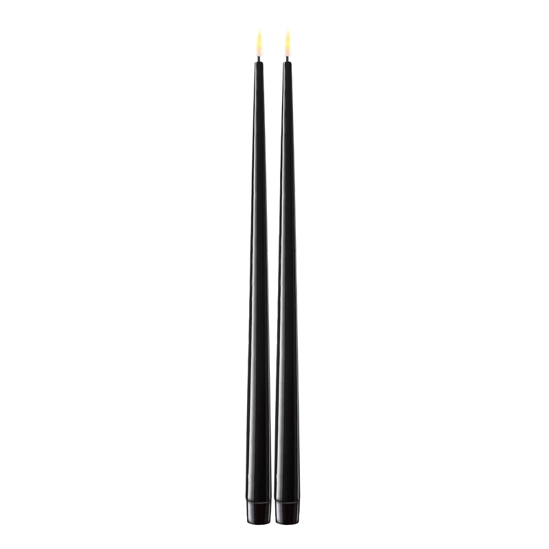 Flameless LED Black Set of 2 Shiny Tapered Dinner Candles