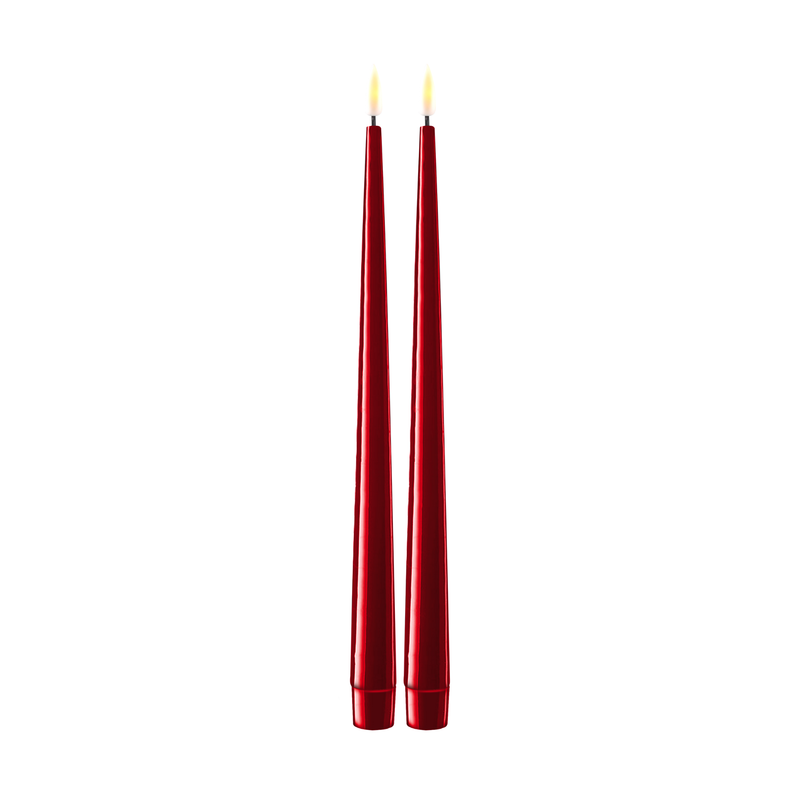 Flameless LED Bordeaux Set of 2 Shiny Tapered Dinner Candles