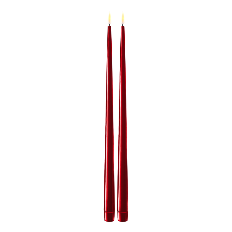 Flameless LED Bordeaux Set of 2 Shiny Tapered Dinner Candles