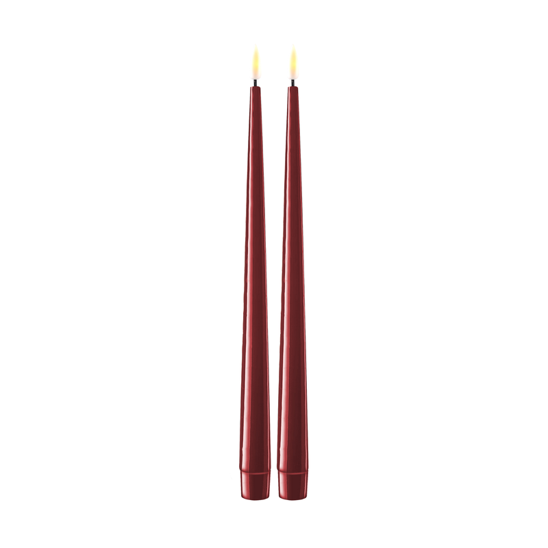 Flameless LED Bourgogne Set of 2 Shiny Tapered Dinner Candles