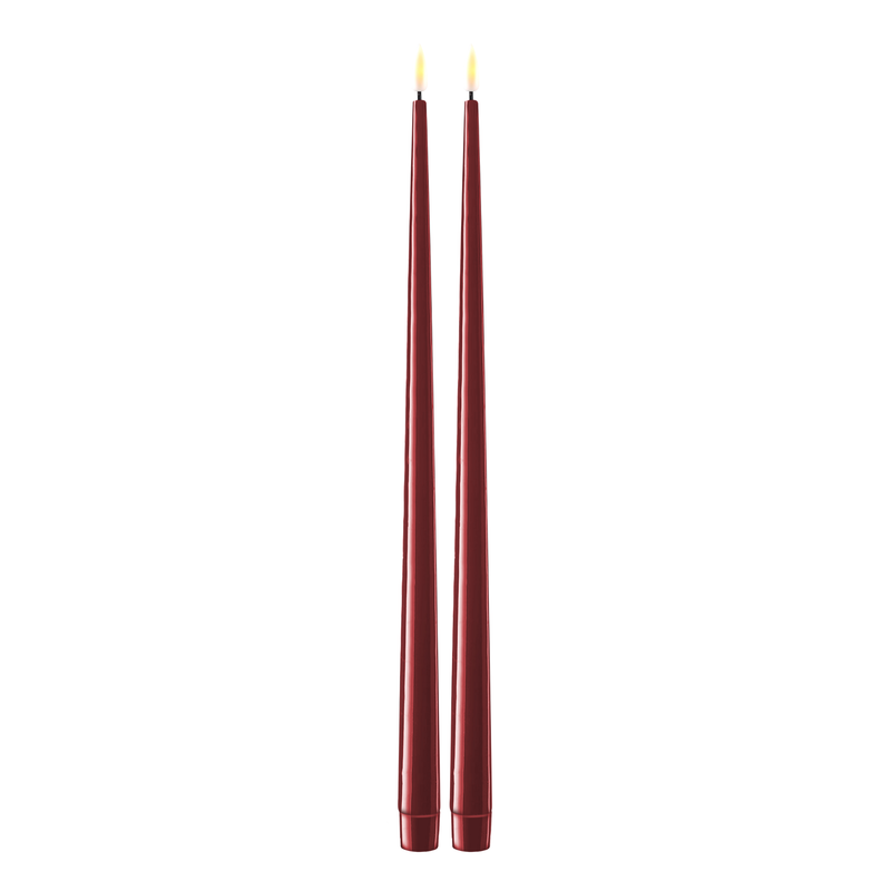 Flameless LED Bourgogne Set of 2 Shiny Tapered Dinner Candles