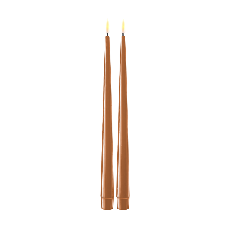 Flameless LED Caramel Set of 2 Shiny Tapered Dinner Candles