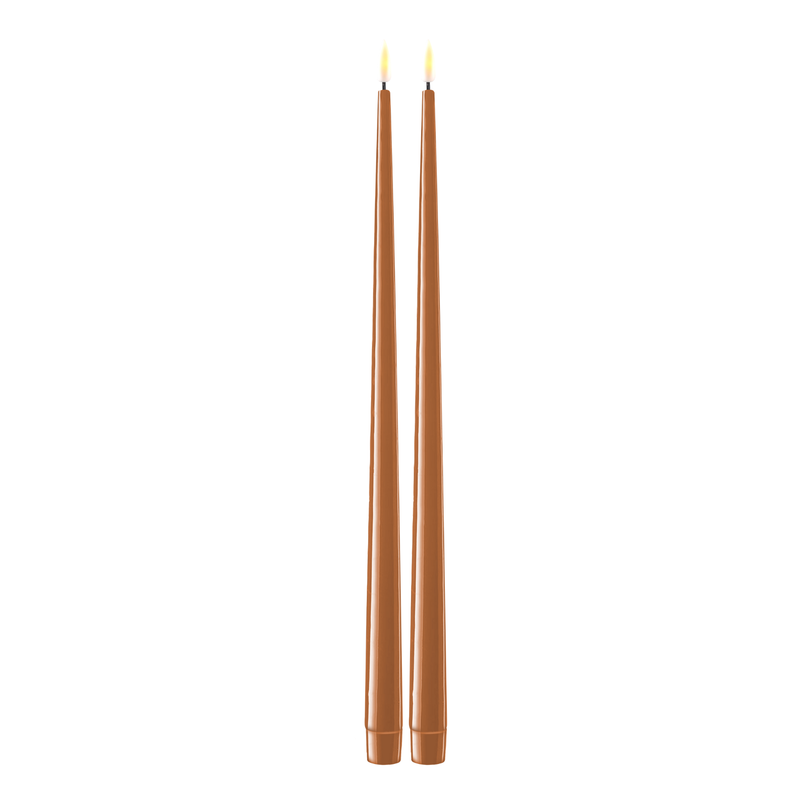 Flameless LED Caramel Set of 2 Shiny Tapered Dinner Candles