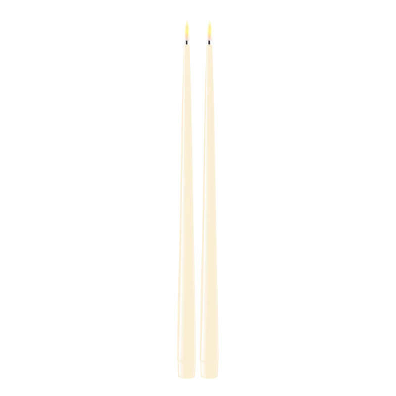 Flameless LED Cream Set of 2 Shiny Tapered Dinner Candles