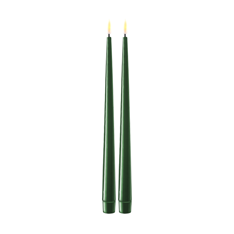 Flameless LED Dark Green Set of 2 Shiny Tapered Dinner Candles