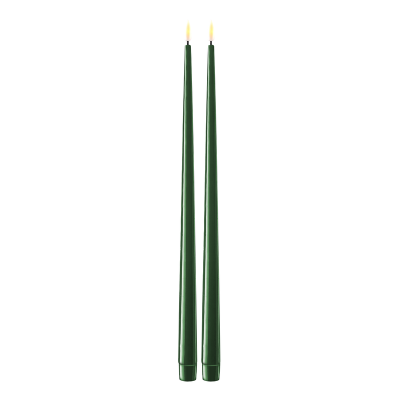 Flameless LED Dark Green Set of 2 Shiny Tapered Dinner Candles