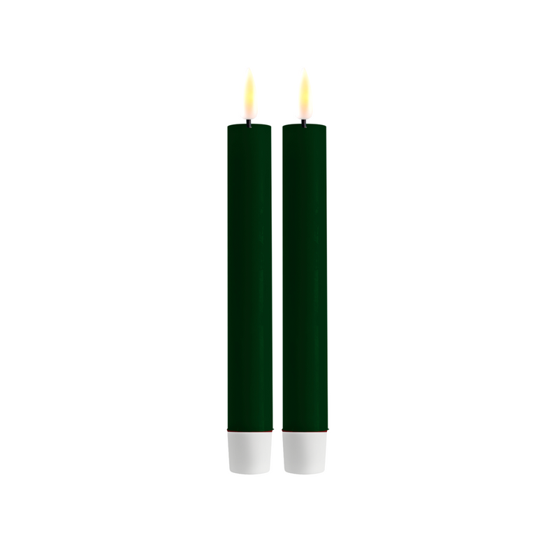 Flameless LED Dark Green Set of 2 Dinner Candles