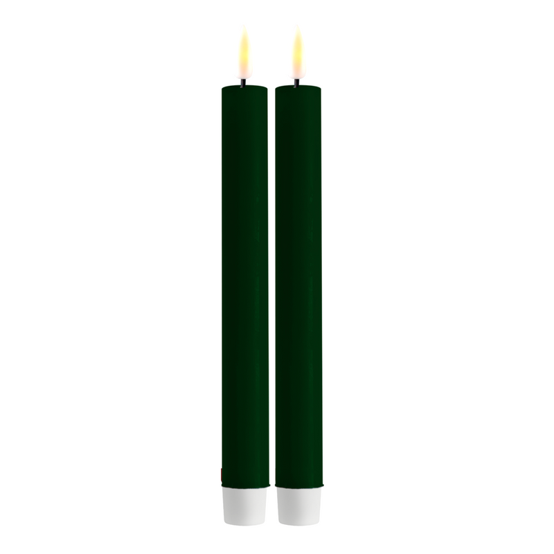 Flameless LED Dark Green Set of 2 Dinner Candles