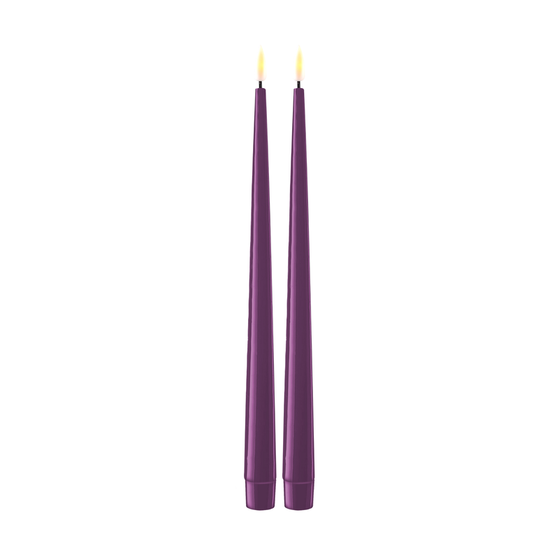 Flameless LED Dark Purple Set of 2 Shiny Tapered Dinner Candles