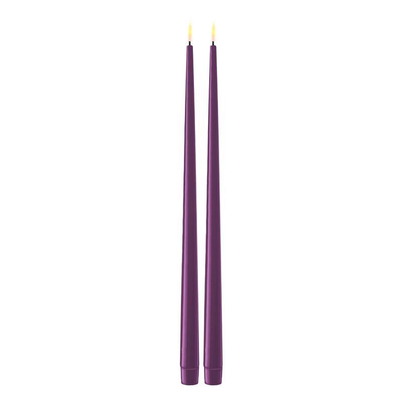 Flameless LED Dark Purple Set of 2 Shiny Tapered Dinner Candles