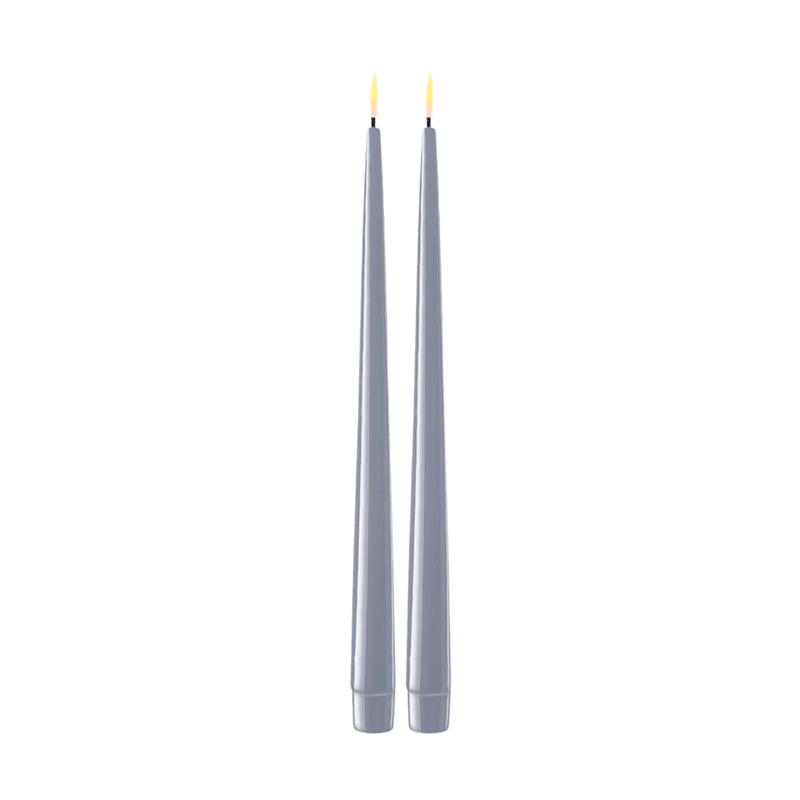 Flameless LED Dust Blue Set of 2 Shiny Tapered Dinner Candles