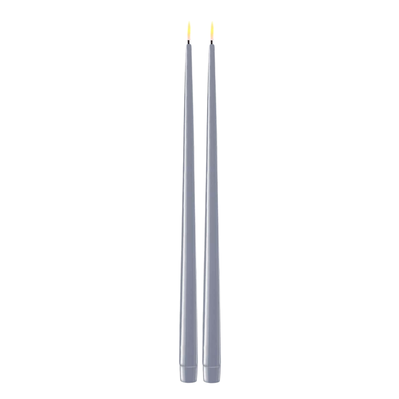 Flameless LED Dust Blue Set of 2 Shiny Tapered Dinner Candles