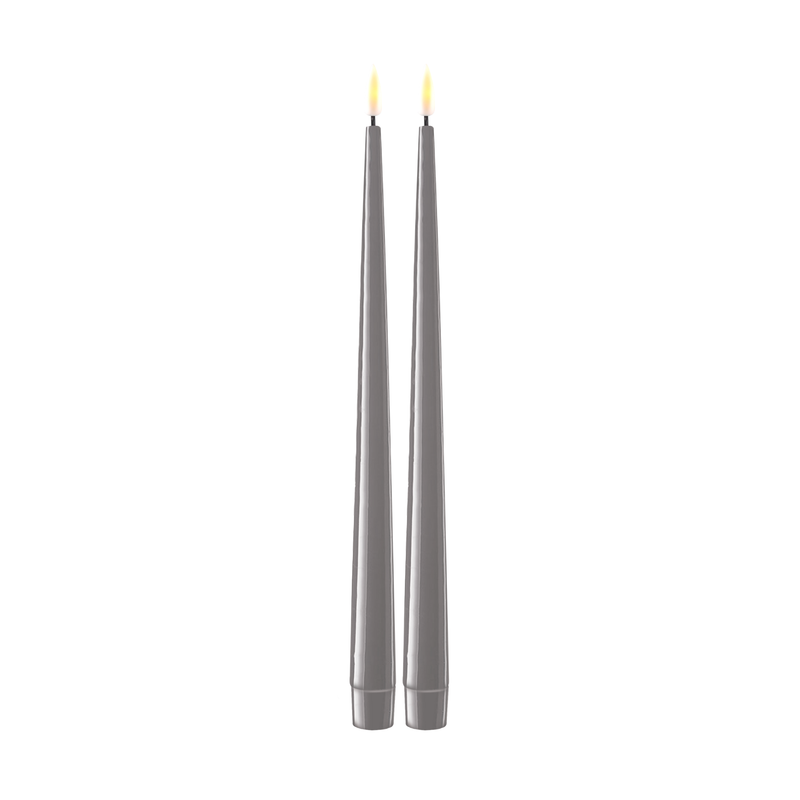 Flameless LED Grey Set of 2 Shiny Tapered Dinner Candles