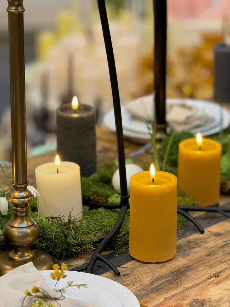 Textured Real Wax Ochre Yellow LED Candle