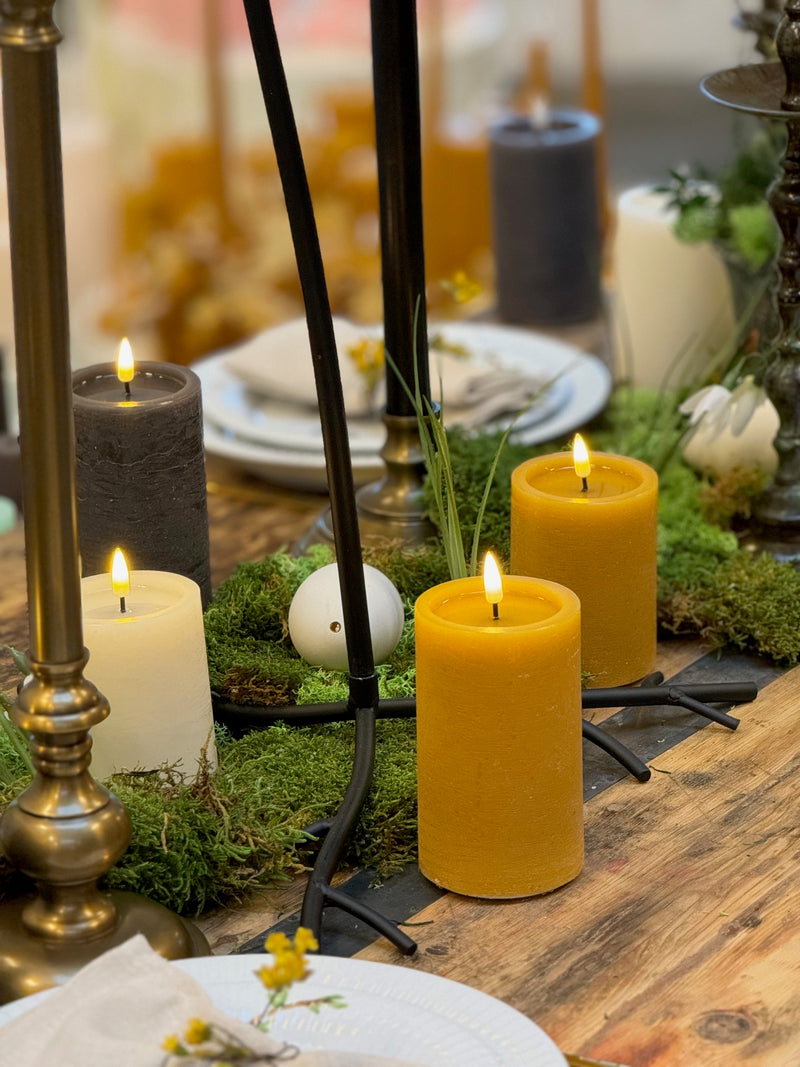 Textured Real Wax Ochre Yellow LED Candle