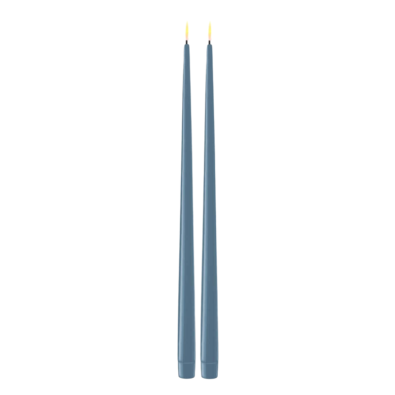 Flameless LED Ice Blue Set of 2 Shiny Tapered Dinner Candles