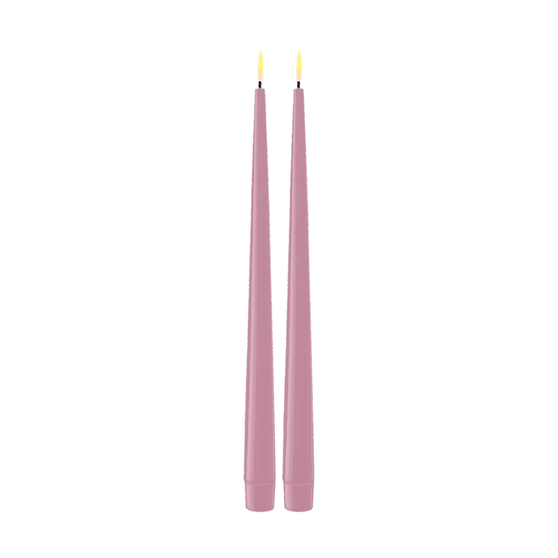 Flameless LED Lavender Set of 2 Shiny Tapered Dinner Candles