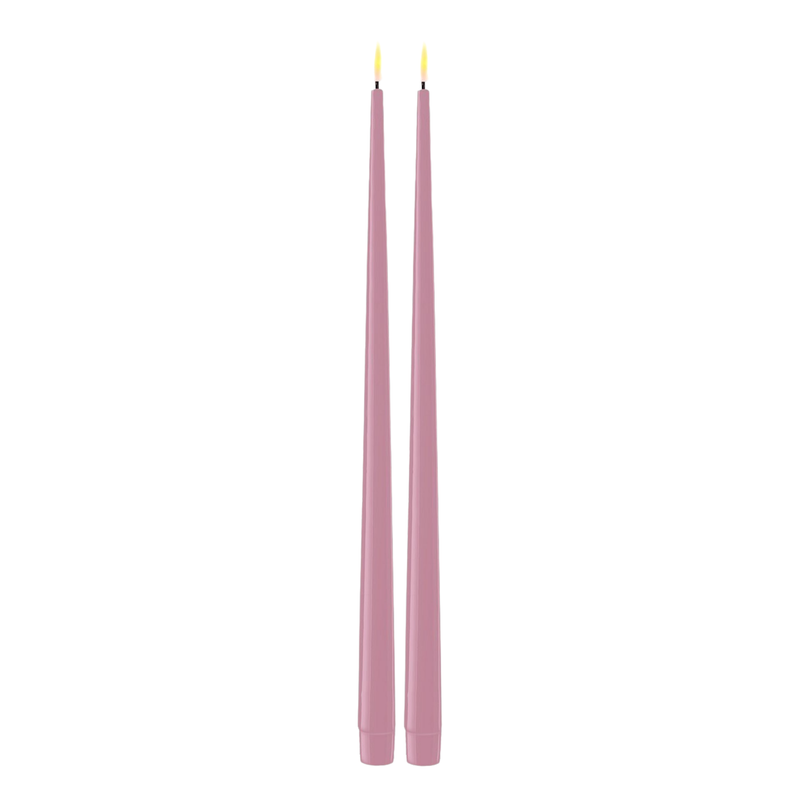 Flameless LED Lavender Set of 2 Shiny Tapered Dinner Candles