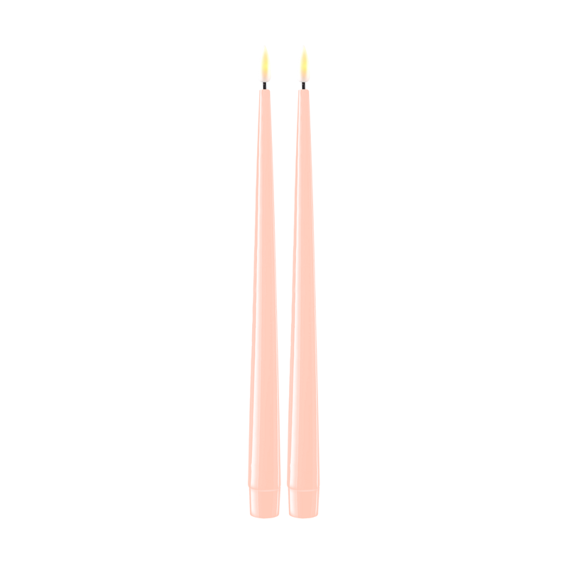 Flameless LED Light Pink Set of 2 Shiny Tapered Dinner Candles