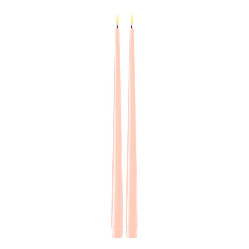 Flameless LED Light Pink Set of 2 Shiny Tapered Dinner Candles