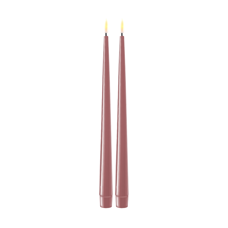 Flameless LED Light Purple Set of 2 Shiny Tapered Dinner Candles