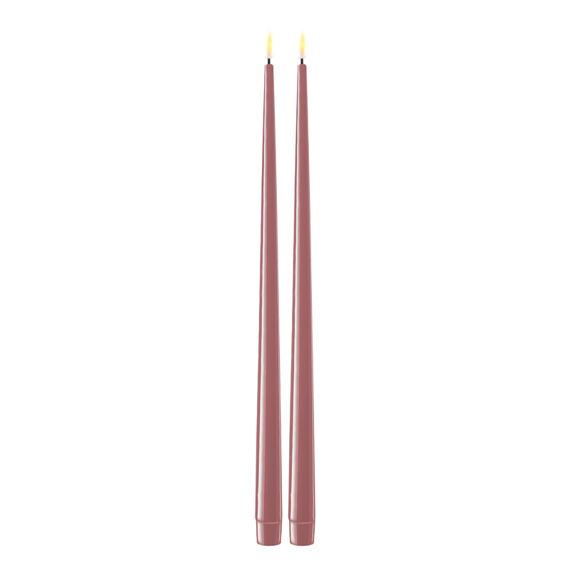 Flameless LED Light Purple Set of 2 Shiny Tapered Dinner Candles