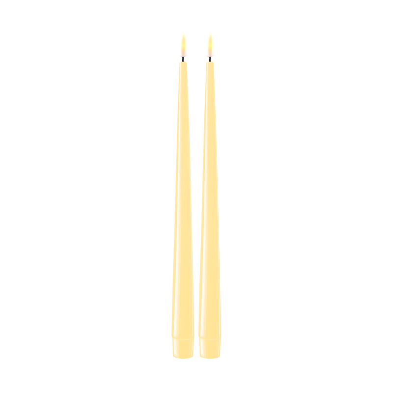 Flameless LED Light Yellow Set of 2 Shiny Tapered Dinner Candles