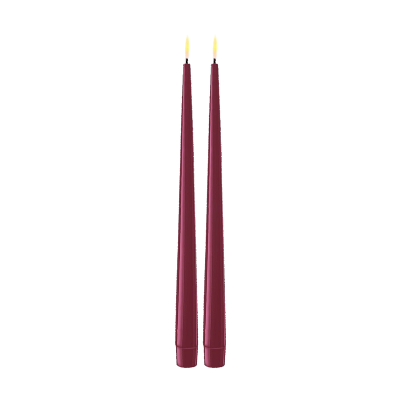 Flameless LED Magenta Set of 2 Shiny Tapered Dinner Candles