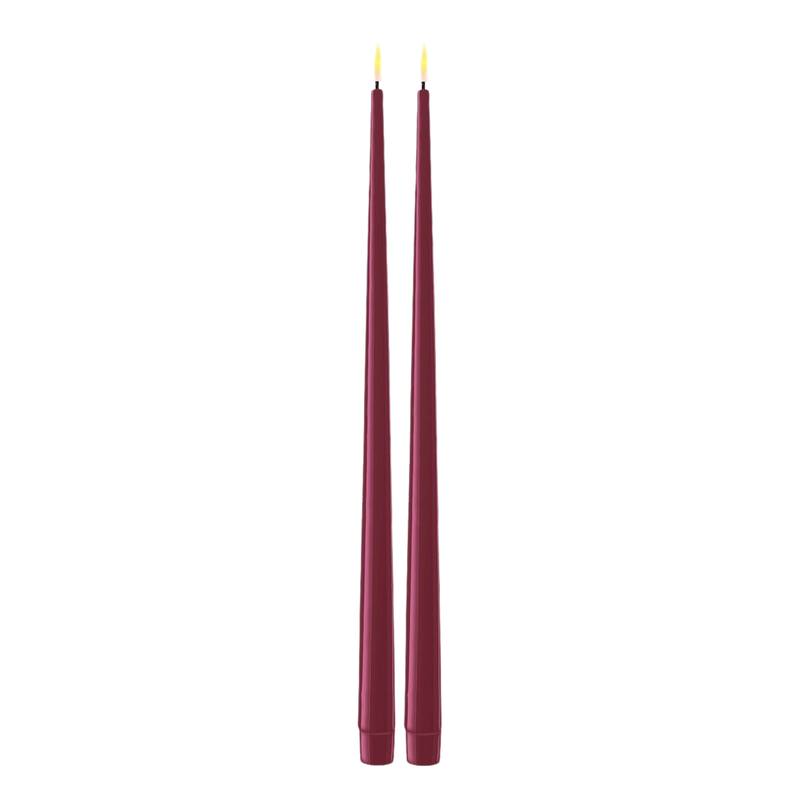 Flameless LED Magenta Set of 2 Shiny Tapered Dinner Candles