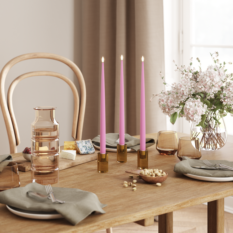 Flameless LED Magenta Set of 2 Shiny Tapered Dinner Candles