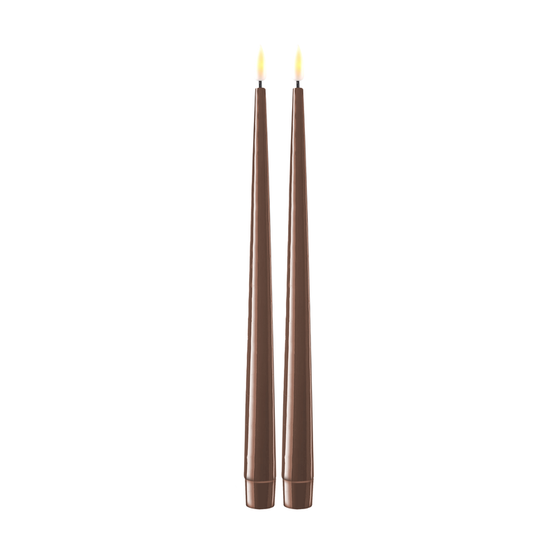 Flameless LED Mocha Set of 2 Shiny Tapered Dinner Candles