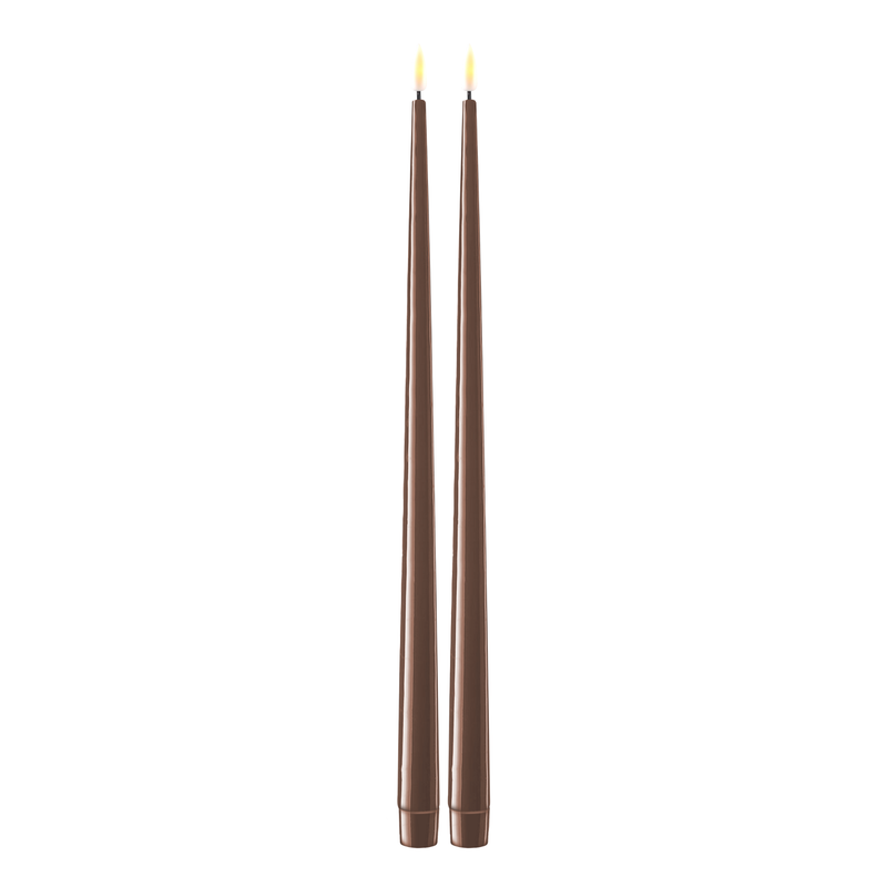 Flameless LED Mocha Set of 2 Shiny Tapered Dinner Candles