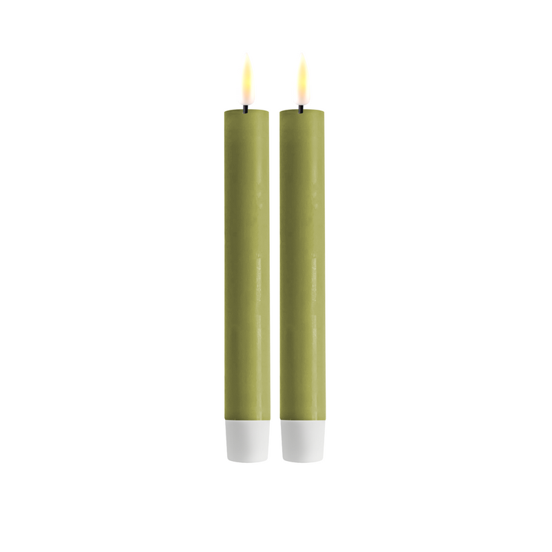 Flameless LED Olive Green Set of 2 Dinner Candles